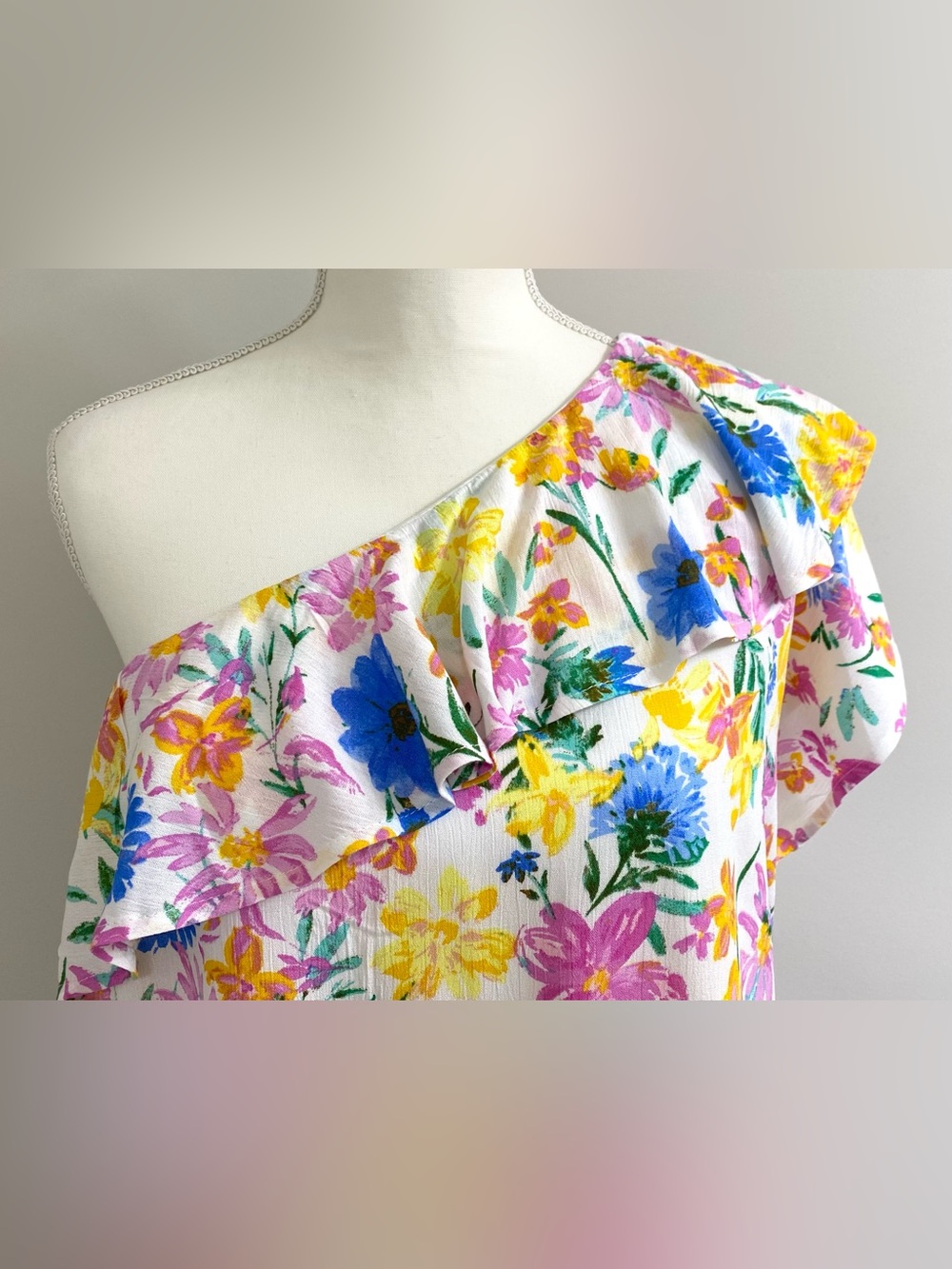 Emily Wonder Womens M Pink Yellow Asymmetrical Floral Dress Boho Cottagecore - Picture 2 of 12